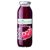 A glass bottle labeled "BenOrganic - Organic Pomegranate Juice - 250ml" features a pomegranate image—ideal for boosting your antioxidants as part of a healthy routine.